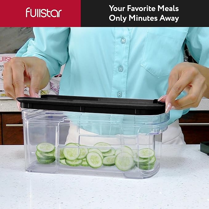 Fullstar Mandoline Slicer for Kitchen - Vegetable Chopper, Onion Potato Food Veggie Fruit Slicer and Cutter with Container, Kitchen Gadgets & Gifts, Home Essentials (4 in 1, Black)