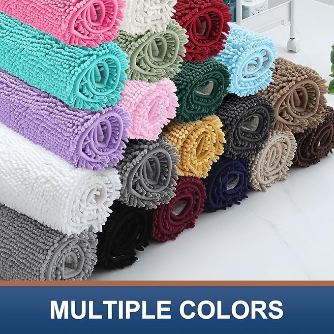 Smiry Luxury Chenille Bathroom Rugs 30x20, Extra Soft and Absorbent Shaggy Bath Mat, Machine Washable, Non-Slip Plush Carpet Runner for Tub, Shower, and Floor, Home Decor Accessories, Coral