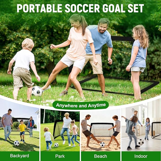 Kids Soccer Goals for Backyard Set - 2 Pack of 4' x 3' Portable Pop Up Soccer Nets, Training Equipment with Soccer Ball, Soccer Set for Kids Toddler and Youth Outdoor Games, Sports, Gifts