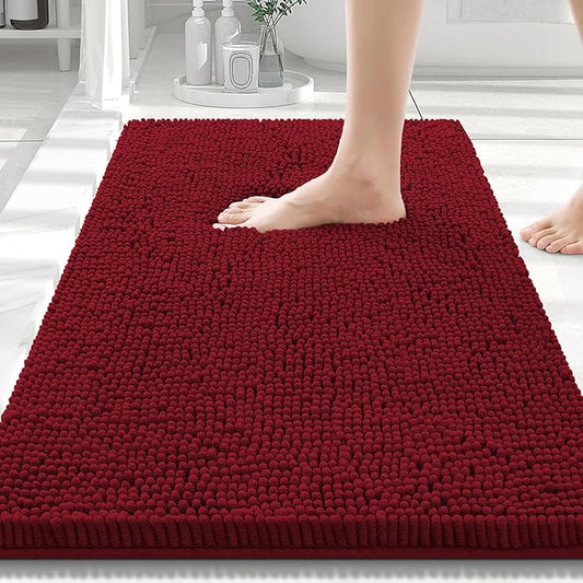 Smiry Luxury Chenille Bathroom Rugs 30x20, Extra Soft and Absorbent Shaggy Bath Mat, Machine Washable, Non-Slip Plush Carpet Runner for Tub, Shower, and Floor, Home Decor Accessories, Red