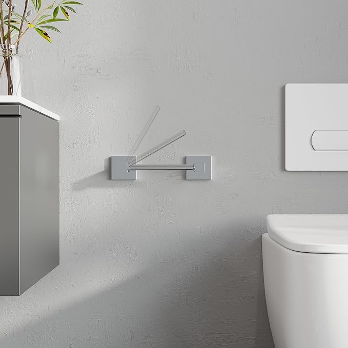Ruacq Chrome Toilet Paper Holder Towel Ring Bathroom Accessories Hardware Set Double Post Pivoting Toilet Roll Holder Square Stainless Steel and Zinc Alloy Modern Wall Mounted 2 Pieces