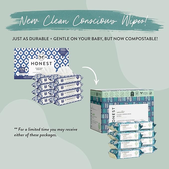 The Honest Company Hypoallergenic Multi-Use Baby Wipes for Sensitive Skin, Balance Blues, 576 Count