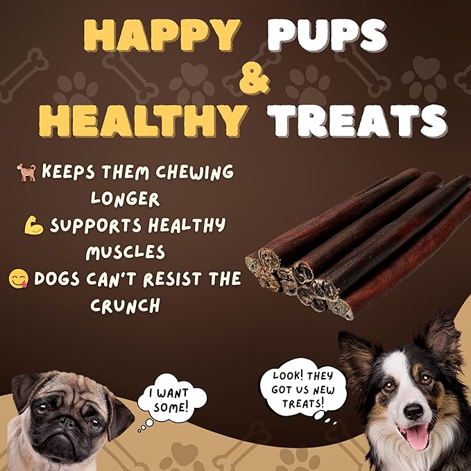 Woofley's 12 Inch Beef Collagen Sticks for Dogs (8 Count) Bully Stick Rawhide Alternative Dog Chews No Hide Bones for Medium & Large Dogs