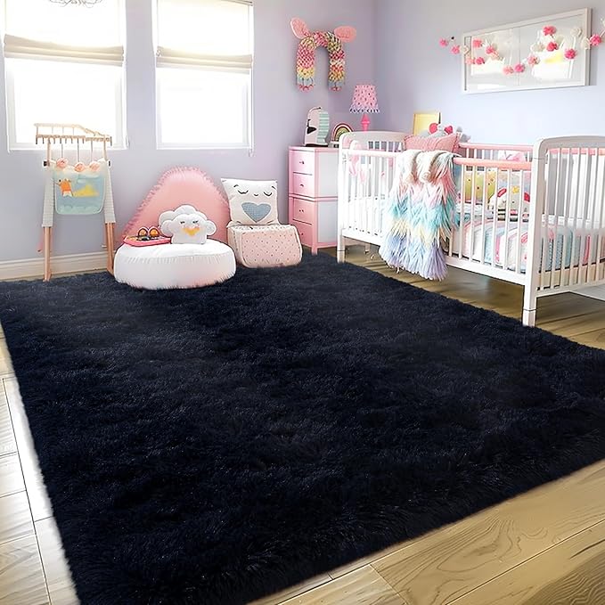 Ultra Fluffy Rug for Living Room Bedroom, 5x7 Fuzzy Large Area Rug for Living Room, Plush Soft Shag Carpet for Girl Boy Kids, Non Slip Rug Modern Indoor Home Decor Aesthetic, Dark Blue