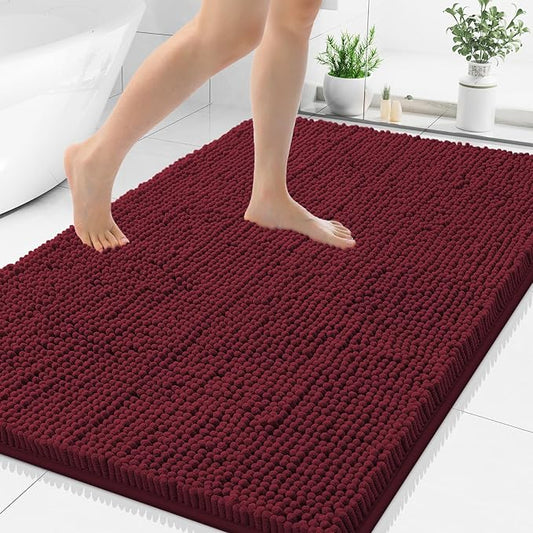 Smiry Luxury Chenille Bathroom Rugs 40x32, Extra Soft and Absorbent Shaggy Bath Mat, Machine Washable, Non-Slip Plush Carpet Runner for Tub, Shower, and Floor, Home Decor Accessories, Burgundy
