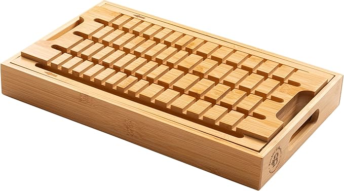 Bambüsi Upgraded Bread Slicer for Homemade Bread - Adjustable Bamboo Bread Cutter Board, Foldable Slicing Guide with Crumb Tray for Sourdough, Artisan Loaves, Bagels, Cakes, Bakery Kitchen Gadget Gift