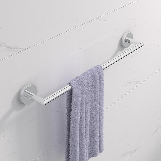 LAKETON Collection, 5-Piece Bathroom Hardware Accessories Set, Towel Ring, Adjustable Expandable Towel Bar, Two Towel and Robe Hook, Toilet Paper Holder, Wall Mounted, Plated Chrome
