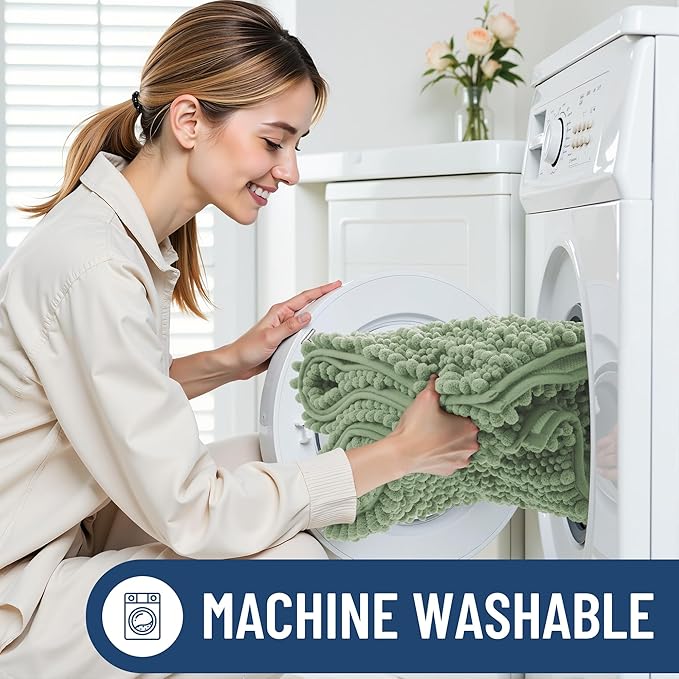 Smiry Bathroom Rugs Mat 59x24, Extra Soft Absorbent Chenille Bath Rugs, Non Slip Rubber Backing Machine Washable Quick Dry Bath Mats for Bathroom Floor, Tub, Shower, Home Decor Accessories, Sage Green