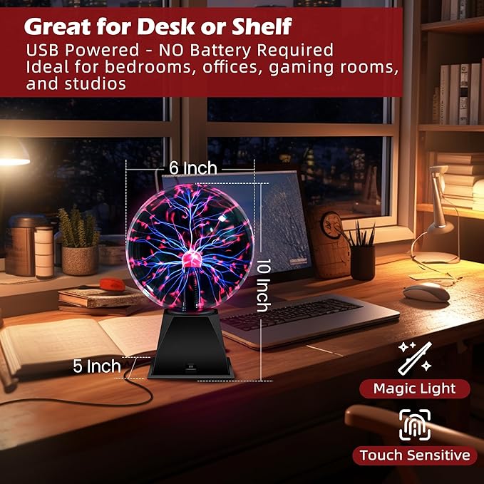 Flashmen Plasma Ball Lamp 6 inch Science Gift Touch & Sound Sensitive Plasma Globe for Bedroom Decor Lamp Novelty Present (Purple)