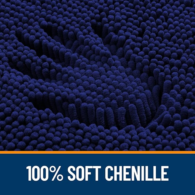 OLANLY Bathroom Rugs Sets 3 Piece, Soft Absorbent Chenille Bath Mats and U-Shaped Contour Toilet Rug, Quick Dry, Home Decor Accessories, Bath Mat Set for Bathroom (47"x20"+24"x16"+24"x20", Navy)