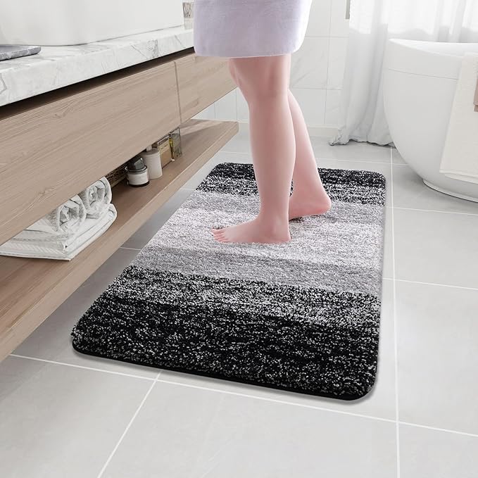 Arotive Microfiber Bathroom Rugs, Shaggy Soft and Absorbent Bath Rug, Non-Slip, Thick Plush Machine Washable Dry Bath Mats for Bathroom, Tub and Shower, 36x24, Black, Rectangular