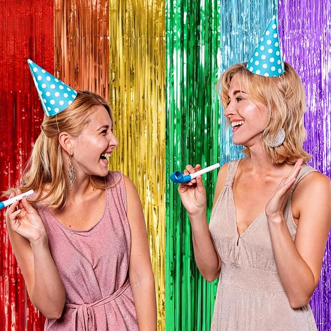 10 Pack Rainbow Backdrop Party Decorations Tinsel Curtain Party Streamer Foil Fringe Birthday Decorations Photo Booth Colorful Theme First Day of School Engagement Baby Shower Decor