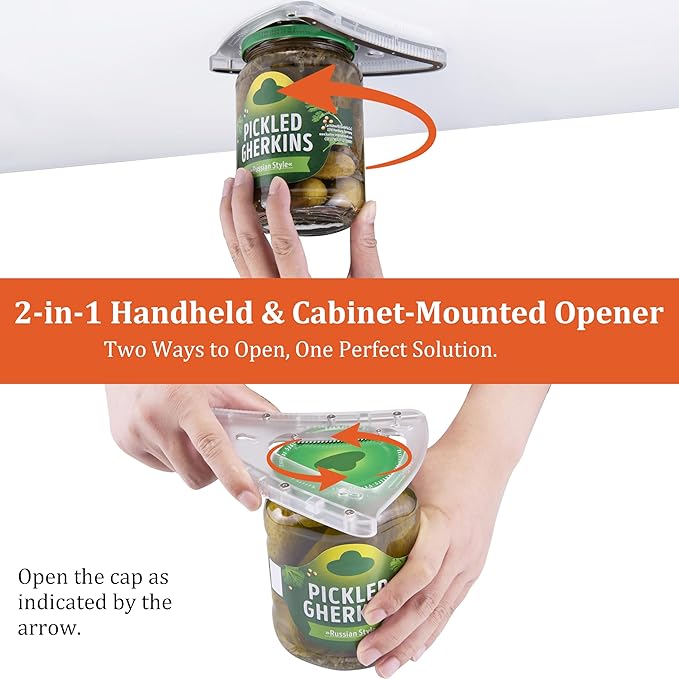 Jar Opener for Weak Hands & Seniors with Arthritis,Handheld & Under-Shelf Twist Off Bottle Caps,One-Handed Lid Open,Patented Kitchen Gadget–Christmas Gift for Elderly,Women&Men