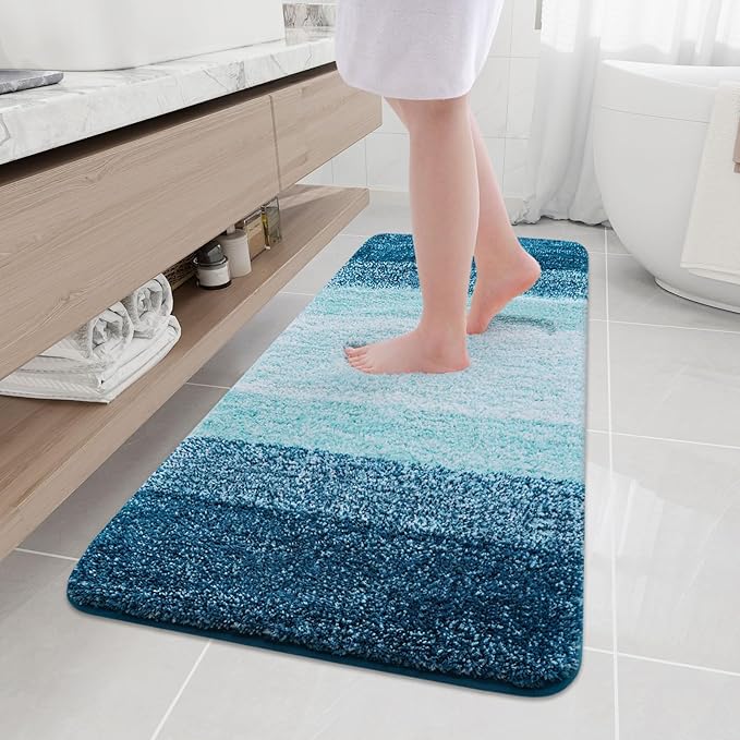Arotive Microfiber Bathroom Rugs, Shaggy Soft and Absorbent Bath Rug, Non-Slip, Thick Plush Machine Washable Dry Bath Mats for Bathroom, Tub and Shower, 59x20, Peacock Blue, Rectangular