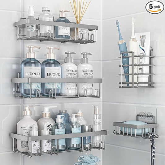 5 Pack Shower Caddy Organizer – Adhesive Bathroom Storage Shelves