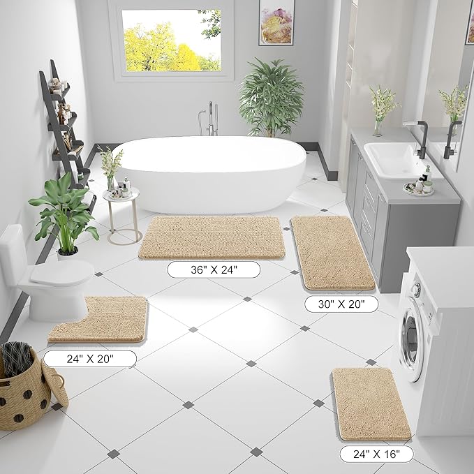 OLANLY Bathroom Rugs 59x20, Extra Soft Absorbent Chenille Bath Rugs, Rubber Backing Quick Dry, Machine Washable Bath Mats for Bathroom Floor, Tub and Shower, Home Decor Accessories, Beige