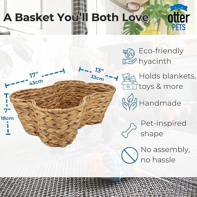 Dog Toy Storage Basket – Bone Shaped Wicker Pet Toy Organizer