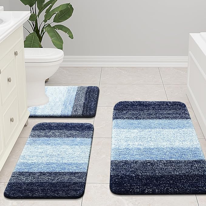 Arotive Microfiber Bathroom Rugs, Shaggy Soft and Absorbent Bath Rug, Non-Slip, Thick Plush Machine Washable Dry Bath Mats for Bathroom, Tub and Shower, 30x20, Blue, Rectangular