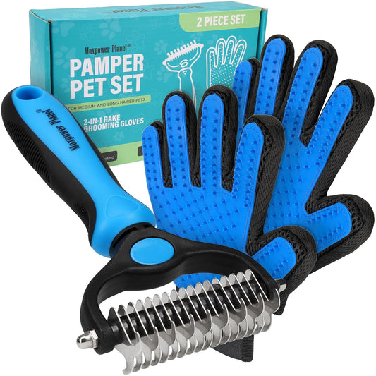 Pet Grooming Brush & Gloves Set – Deshedding & Massage Kit for Dogs & Cats