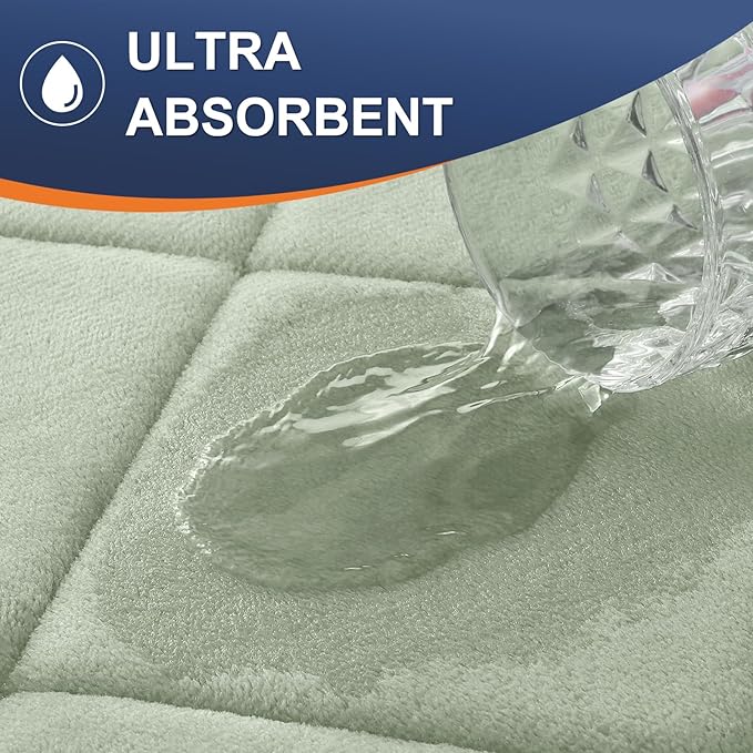 OLANLY Memory Foam Bath Mat 70x24, Ultra Soft and Absorbent Bathroom Rugs, Machine Washable, Comfortable Bath Carpet for Bathroom Floor, Tub and Shower, Sage Green