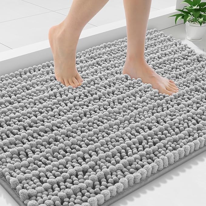 Smiry Bathroom Rugs Mat 36x24, Extra Soft Absorbent Chenille Bath Rugs, Non Slip Rubber Backing Machine Washable Quick Dry Bath Mats for Bathroom Floor, Tub, Shower, Home Decor Accessories, Light Grey