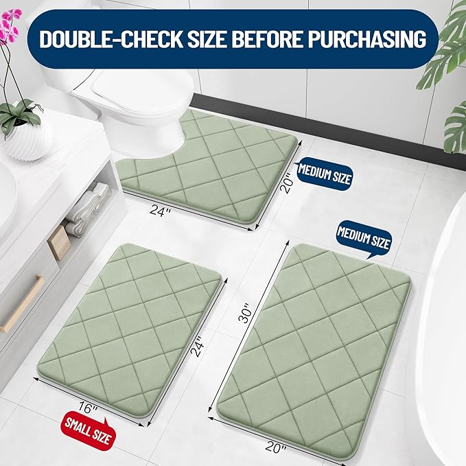 OLANLY Memory Foam Bath Mat 70x24, Ultra Soft and Absorbent Bathroom Rugs, Machine Washable, Comfortable Bath Carpet for Bathroom Floor, Tub and Shower, Sage Green
