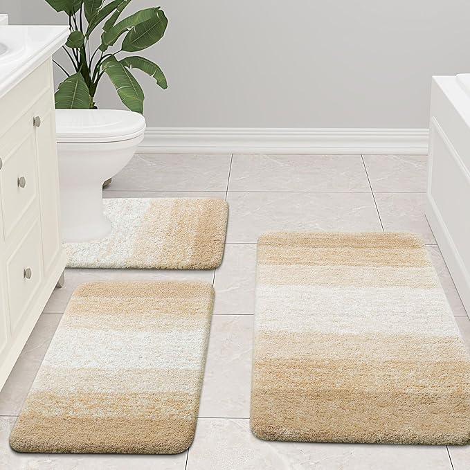 Arotive Microfiber Bathroom Rugs, Shaggy Soft and Absorbent Bath Rug, Non-Slip, Thick Plush Machine Washable Dry Bath Mats for Bathroom, Tub and Shower, 44x24, Camel, Rectangular