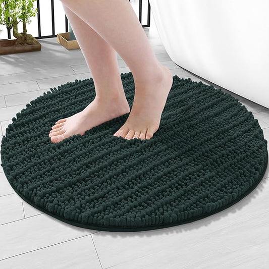 Arotive Luxury Round Chenille Bathroom Rug Mat, Extra Soft Thick Absorbent Shaggy Bath Rugs, Non-Slip Machine Wash Dry Plush Bath Mats for Bathroom, Shower and Tub, 24x24, Dark Green