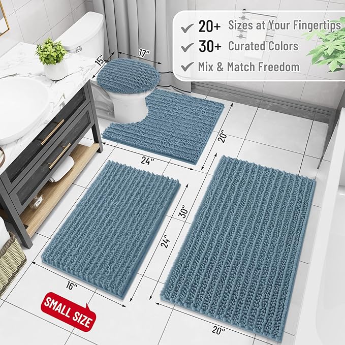 Arotive Luxury Chenille Bathroom Rug Mat, Extra Soft Thick Absorbent Shaggy Bath Rugs, Non-Slip Machine Wash Dry, Plush Bath Mats for Bathroom, Shower and Tub, 47x24, Smoky Gray
