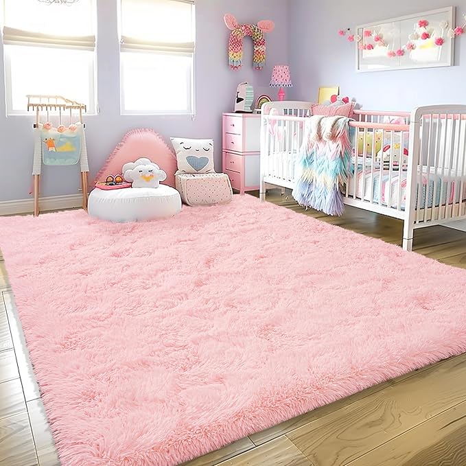 Super Fluffy Rug for Bedroom, 4x6 Shag Fuzzy Area Rug for Living Room Bedroom, Plush Soft Carpet for Girls Boys Kids, Non Slip Throw Rugs for Dorm, Modern Home Decor Aesthetic, Pink