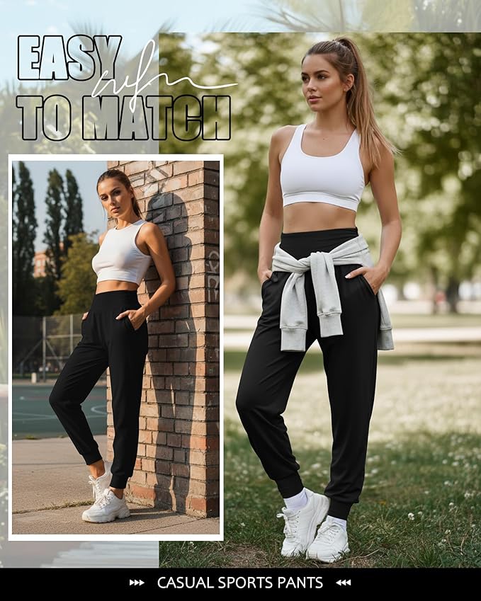 2 Pack Women's Yoga Joggers, Cozy Sweatpants with Pockets Casual Loose Comfy High Waisted Lounge Pants