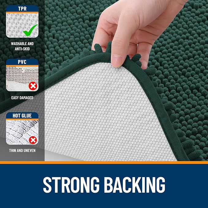 OLANLY Bathroom Rugs 59x24, Extra Soft Absorbent Chenille Bath Rugs, Rubber Backing Quick Dry, Machine Washable Bath Mats for Bathroom Floor, Tub and Shower, Home Decor Accessories, Blackish Green