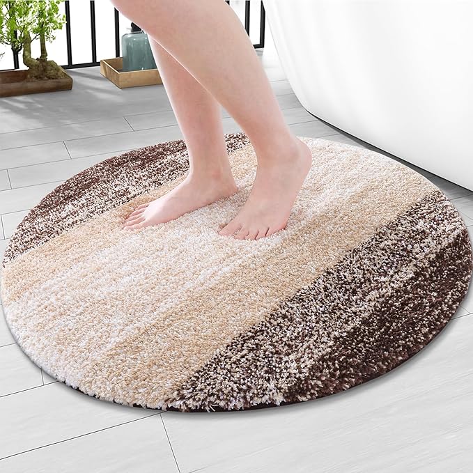 Arotive Microfiber Bathroom Rugs, Shaggy Soft and Absorbent Bath Rug, Non-Slip, Thick Plush Machine Washable Dry Bath Mats for Bathroom, Tub and Shower, 24x24, Brown, Round