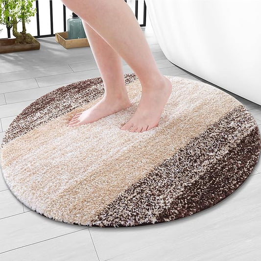 Arotive Microfiber Bathroom Rugs, Shaggy Soft and Absorbent Bath Rug, Non-Slip, Thick Plush Machine Washable Dry Bath Mats for Bathroom, Tub and Shower, 24x24, Brown, Round