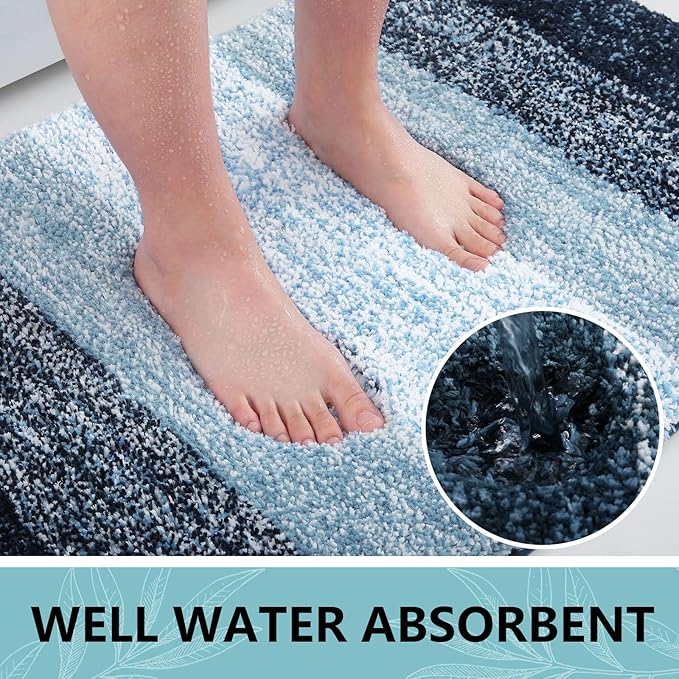 Arotive Microfiber Bathroom Rugs, Shaggy Soft and Absorbent Bath Rug, Non-Slip, Thick Plush Machine Washable Dry Bath Mats for Bathroom, Tub and Shower, 70x24, Dark Blue, Rectangular