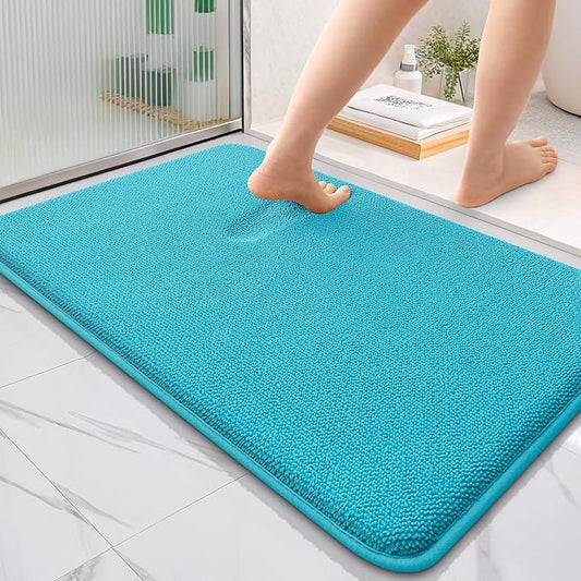 OLANLY Thick Memory Foam Bath Mat Rug 36x24, Extra Soft Absorbent Bathroom Rug, Quick Dry Bath Mats, Non-Slip, Machine Washable Carpet for Bathroom, Tub and Shower, Home Decor Accessories, Aqua Sky