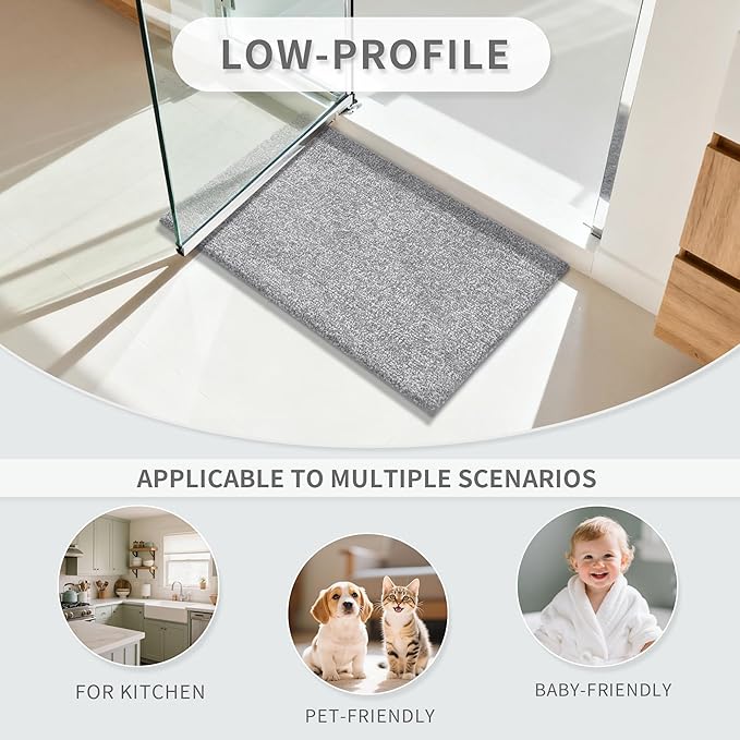 Yimobra Bathroom Runner Rug Non Slip Washable, Soft Absorbent Microfiber Long Bath Mat, Dual-Tone Decor Rug with Rubber Backing for Floor,Tub and Hallway,70x24,Home Essentials,Grey and White