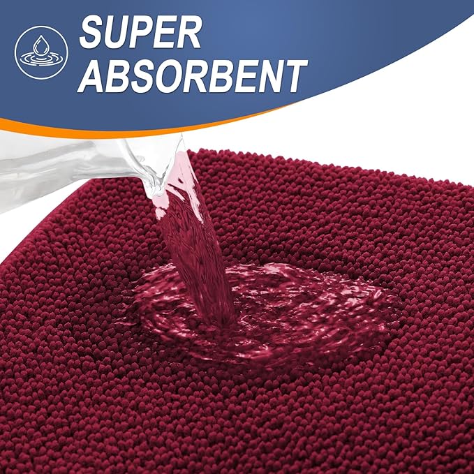 OLANLY Thick Memory Foam Bath Mat Rug 59x20, Extra Soft Absorbent Bathroom Rug, Quick Dry Bath Mats, Non-Slip, Machine Washable Carpet for Bathroom, Tub and Shower, Home Decor Accessories, Burgundy