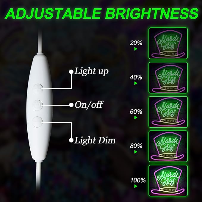 Mardi Gras Neon Sign Dimmable LED Sign, Mardi Gras Decorations Neon Light for Party Home Bedroom Wall Decor