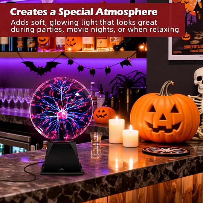Flashmen Plasma Ball Lamp 6 inch Science Gift Touch & Sound Sensitive Plasma Globe for Bedroom Decor Lamp Novelty Present (Purple)