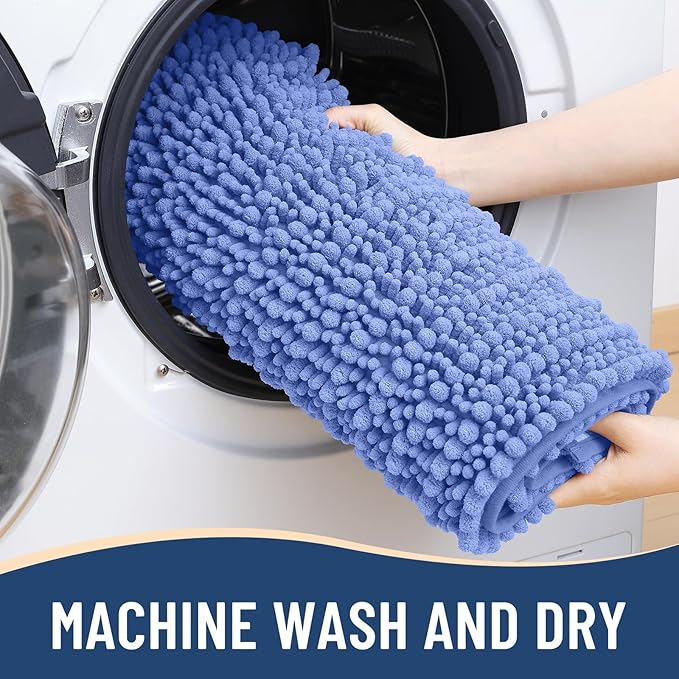 Arotive Luxury Chenille Bathroom Rug Mat, Extra Soft Thick Absorbent Shaggy Bath Rugs, Non-Slip Machine Wash Dry, Plush Bath Mats for Bathroom, Shower and Tub, 36x24, Cornflower Blue