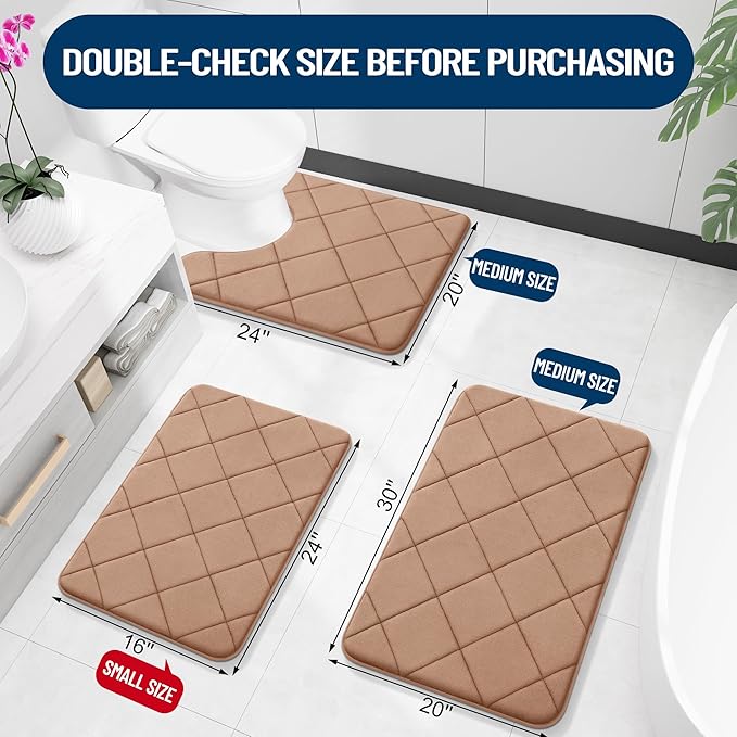 OLANLY Memory Foam Bath Mat 59x24, Ultra Soft and Absorbent Bathroom Rugs, Machine Washable, Comfortable Bath Carpet for Bathroom Floor, Tub and Shower, Dark Beige