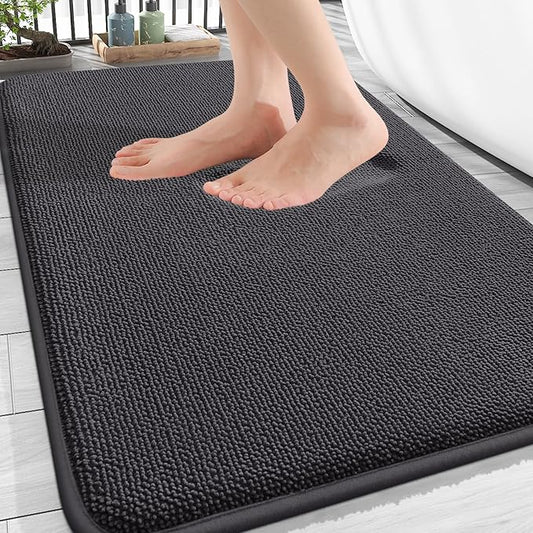 OLANLY Thick Memory Foam Bath Mat Rug 34x21, Extra Soft Absorbent Bathroom Rug, Quick Dry Bath Mats, Non-Slip, Machine Washable Carpet for Bathroom, Tub and Shower, Home Decor Accessories, Dark Grey