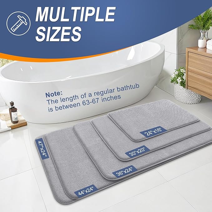OLANLY Thick Memory Foam Bath Mat Rug 40x24, Extra Soft Absorbent Bathroom Rugs, Quick Dry Bath Mats, Non-Slip, Machine Washable Carpet for Bathroom, Tub and Shower, Home Decor Accessories, Grey