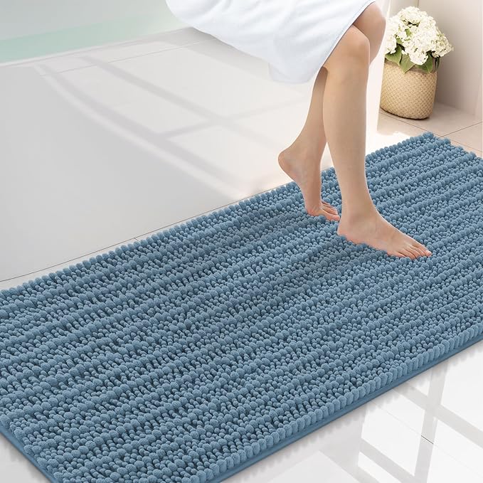 Smiry Bathroom Rugs Mat 59x24, Extra Soft Absorbent Chenille Bath Rugs, Non Slip Rubber Backing Machine Washable Quick Dry Bath Mats for Bathroom Floor, Tub, Shower, Home Accessories, Grayish Blue