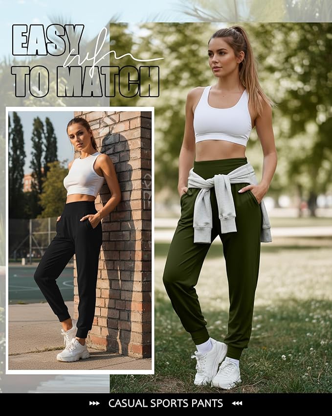 2 Pack Women's Yoga Joggers, Cozy Sweatpants with Pockets Casual Loose Comfy High Waisted Lounge Pants
