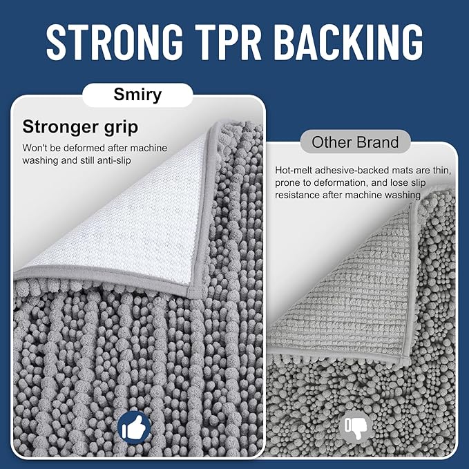 Smiry Bathroom Rugs Mat 34x21, Extra Soft Absorbent Chenille Bath Rugs, Non Slip Rubber Backing Machine Washable Quick Dry Bath Mats for Bathroom Floor, Tub, Shower, Home Decor Accessories, Grey