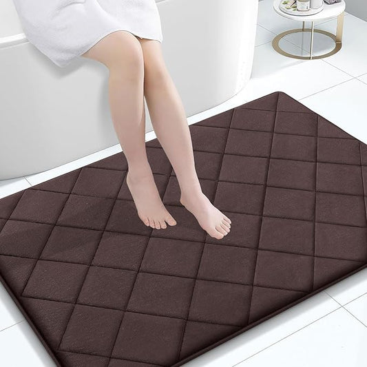 OLANLY Memory Foam Bath Mat 40x32, Ultra Soft and Absorbent Bathroom Rugs, Machine Washable, Comfortable Bath Carpet for Bathroom Floor, Tub and Shower, Brown