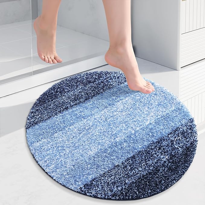 Arotive Microfiber Bathroom Rugs, Shaggy Soft and Absorbent Bath Rug, Non-Slip, Thick Plush Machine Washable Dry Bath Mats for Bathroom, Tub and Shower, 30x30, Blue, Round