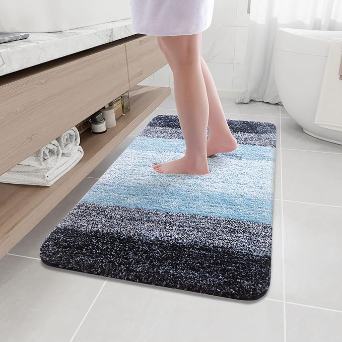 Arotive Microfiber Bathroom Rugs, Shaggy Soft and Absorbent Bath Rug, Non-Slip, Thick Plush Machine Washable Dry Bath Mats for Bathroom, Tub and Shower, 44x24, Blue, Rectangular